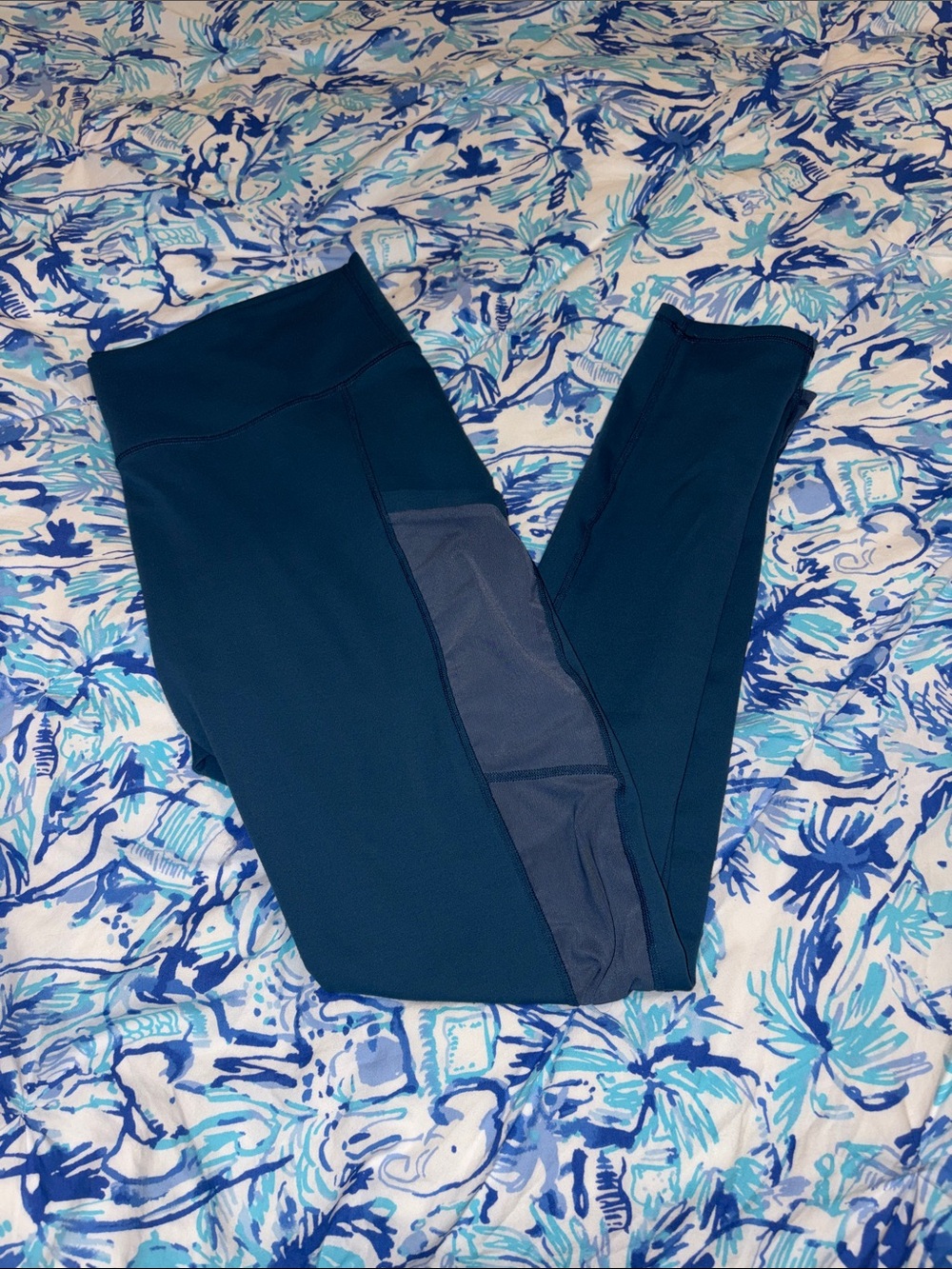Fabletics Teal High-Waist Mesh-Panel Leggings